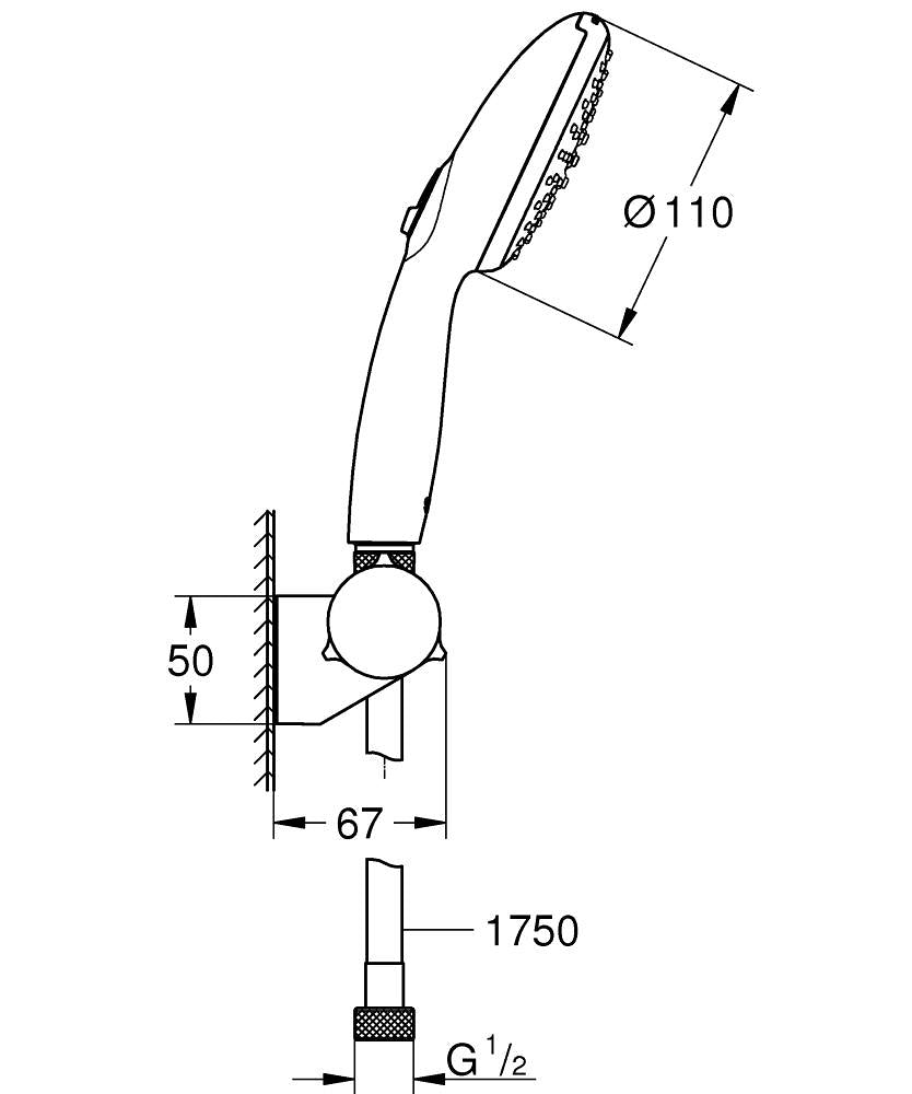 Grohe Tempesta 110 El Duşu Seti 2 Akışlı Rain,Jet - 27601003 teknik çizim