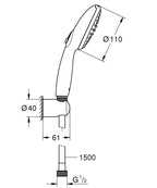 Grohe Tempesta 110 El Duşu Seti 2 Akışlı Rain,Jet - 2780330E teknik çizim
