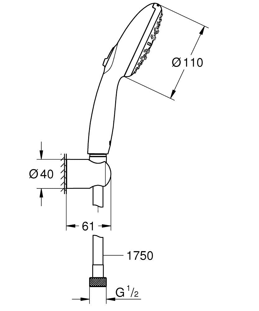 Grohe Tempesta 110 El Duşu Seti 3 Akışlı Rain,Jet,Massage - 26639003 teknik çizim