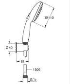 Grohe Tempesta 110 El Duşu Seti 3 Akışlı  Rain,Jet,Massage - 26920003 teknik çizim