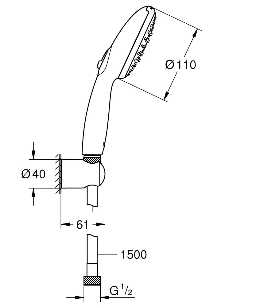 Grohe Tempesta 110 El Duşu Seti 3 Akışlı  Rain,Jet,Massage - 26920003 teknik çizim