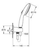 Grohe Tempesta 110 Su Çıkış Dirsekli El Duşu Seti 2 Akışlı Rain,Jet - 26921003 teknik çizim
