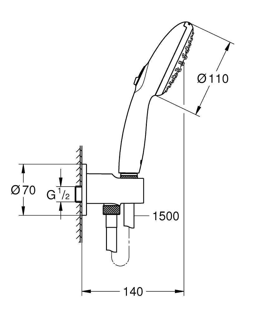 Grohe Tempesta 110 Su Çıkış Dirsekli El Duşu Seti 2 Akışlı Rain,Jet Mat Siyah - 264062433 teknik çizim