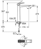Grohe Allure  Brilliant  Private  Collection Tek Kumandalı Lavabo Bataryası  X L- Boyut - 24417000 teknik çizim