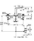 Grohe Allure Brilliant Private Collection 3 Delikli Lavabo Bataryası L Boyut Krom – 20672000 teknik çizim