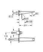 Grohe Allure Brilliant Private Collection 2 Delikli Duvardan Lavabo Bataryası M–Boyut Krom – 2951900 teknik çizim