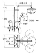Grohe Tempesta  System 210 Duvara Monte Termostatik Bataryalı Duş Sistemi - 26811001 teknik çizim