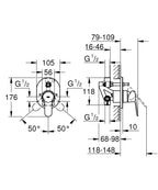 Grohe BauEdge Ankastre Banyo Duş Bataryası - 29039000 teknik çizim