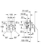Grohe Bauedge Tek Kumandalı Banyo Bataryası - 29353001 teknik çizim