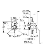 Grohe BauClassic Ankastre Banyo Duş Bataryası - 29047000 teknik çizim