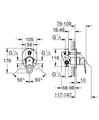 Grohe Bau Loop Ankastre Banyo/Duş Bataryası - 29041000 teknik çizim