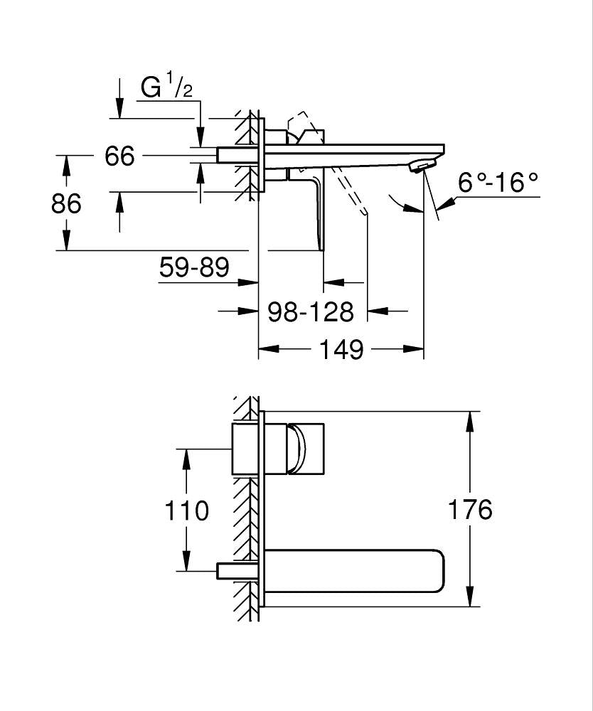 Grohe Lineare New İki Delikli Lavabo Bataryası - 19409001 teknik çizim