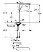 Grohe Çanak Lavabo Bataryası Plus XL Boyut Krom - 32618003 teknik çizim