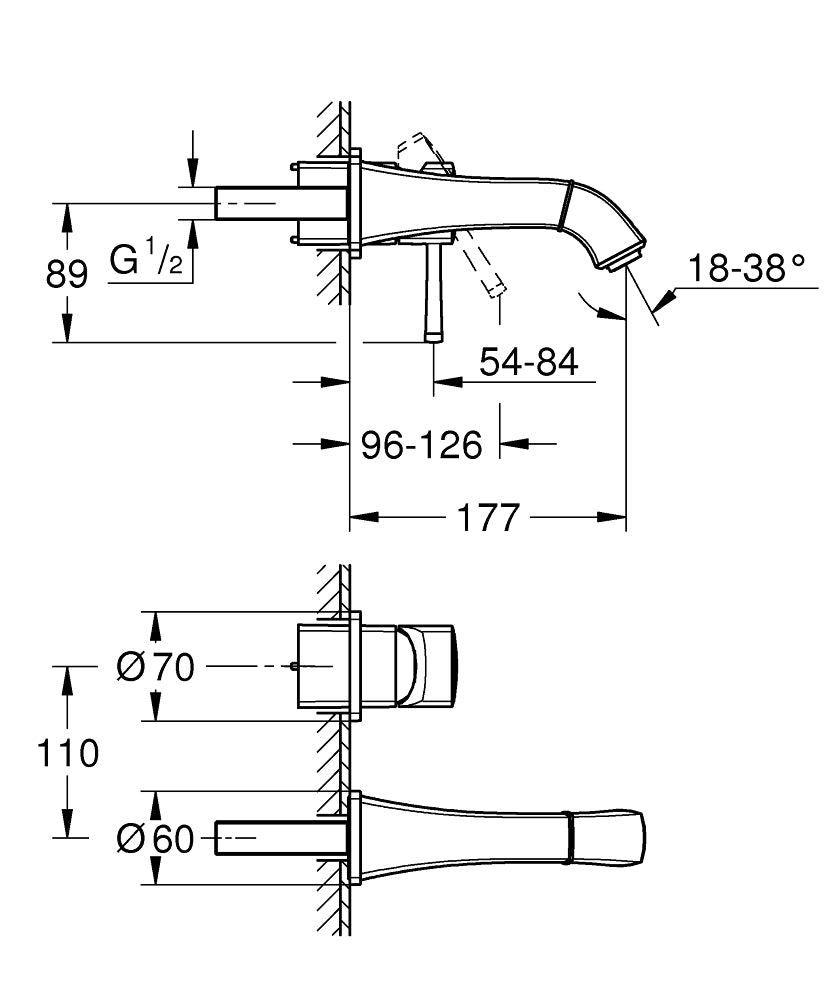 Grohe Grandera Ohm Trimset Basin 2-H M - 29416000 teknik çizim