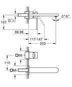 Grohe Lavabo Bataryası 2 Delikli Duvardan  Plus Krom - 29306003 teknik çizim