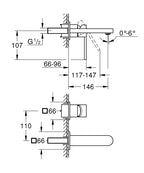 Grohe Lavabo Bataryası 2 Delikli Duvardan  Plus Krom - 29303003 teknik çizim
