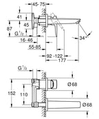 Grohe Bauedge İki Delikli Lavabo Bataryası 20474001 teknik çizim