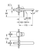 Grohe Eurocosmo İki Delikli Duvardan Lavabo Bataryası - 19381000 teknik çizim