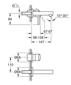 Grohe Concetto İki Delikli Duvardan Lavabo Bataryası - 19575001 teknik çizim
