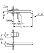 Grohe Essence İki Delikli Lavabo Bataryası L-Boyut Hard Graphite - 19967A01 teknik çizim
