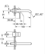 Grohe Essence Lavabo Bataryası İki Delikli Hard Graphite - 19408A01 teknik çizim
