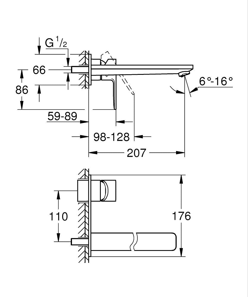 Grohe Lineare New İki Delikli Lavabo Bataryası - 23444001 teknik çizim