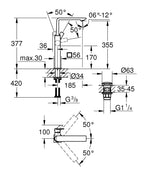 Grohe Allure Tek Kumandalı Lavabo Bataryası XL-Boyut Brushed Warm Sunset – 23403DL1 teknik çizim