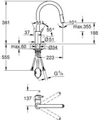 Grohe Eviye Bataryası Spiralli 2 Fonk. Concetto Krom - 31483002 teknik çizim