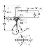 Grohe Eviye Bataryası Spiralli Tek Akış Concetto Krom - 31129001 teknik çizim