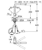 Grohe Eviye Bataryası Spiralli Tek Akışlı Minta Krom - 32168000 teknik çizim