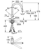 Grohe Minta Tek Kollu Eviye Bataryası 1/2 teknik çizim