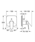 Grohe Cubeo Ankastre Banyo Duş Bataryası Krom – 1017780000 teknik çizim