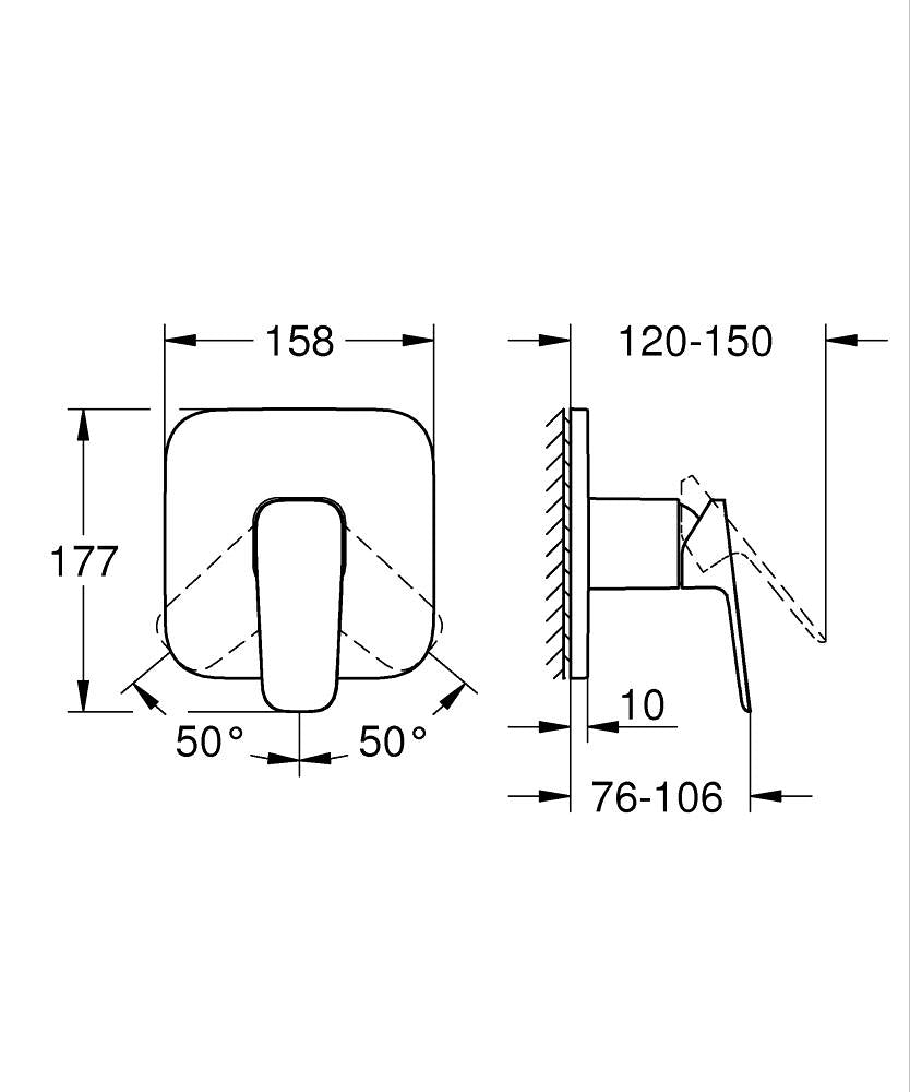 Grohe G R O H E  Cubeo Ankastre Duş Bataryası - 1017772430 teknik çizim