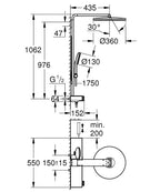 Grohe Rainshower Aqua Pure Duvara Monte Termostatik Bataryalı Duş Sistemi Krom - 1009640000 teknik çizim