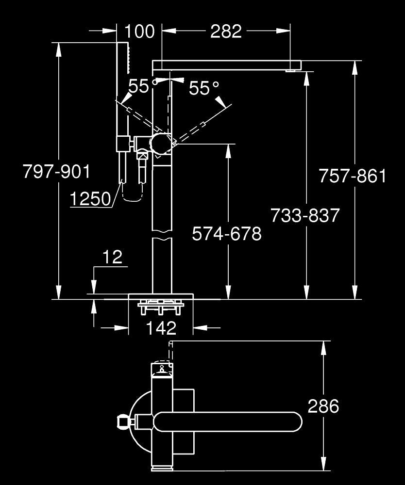 Grohe Yerden Ayaklı Küvet Bataryası Plus Krom - 23846003 teknik çizim