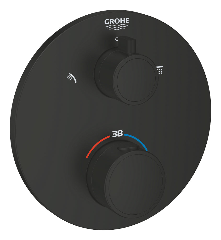 Grohe Grohtherm Termostatik Banyo/Duş Bataryası 2 Çıkışlı Divertörlü Mat Siyah - 1022082430