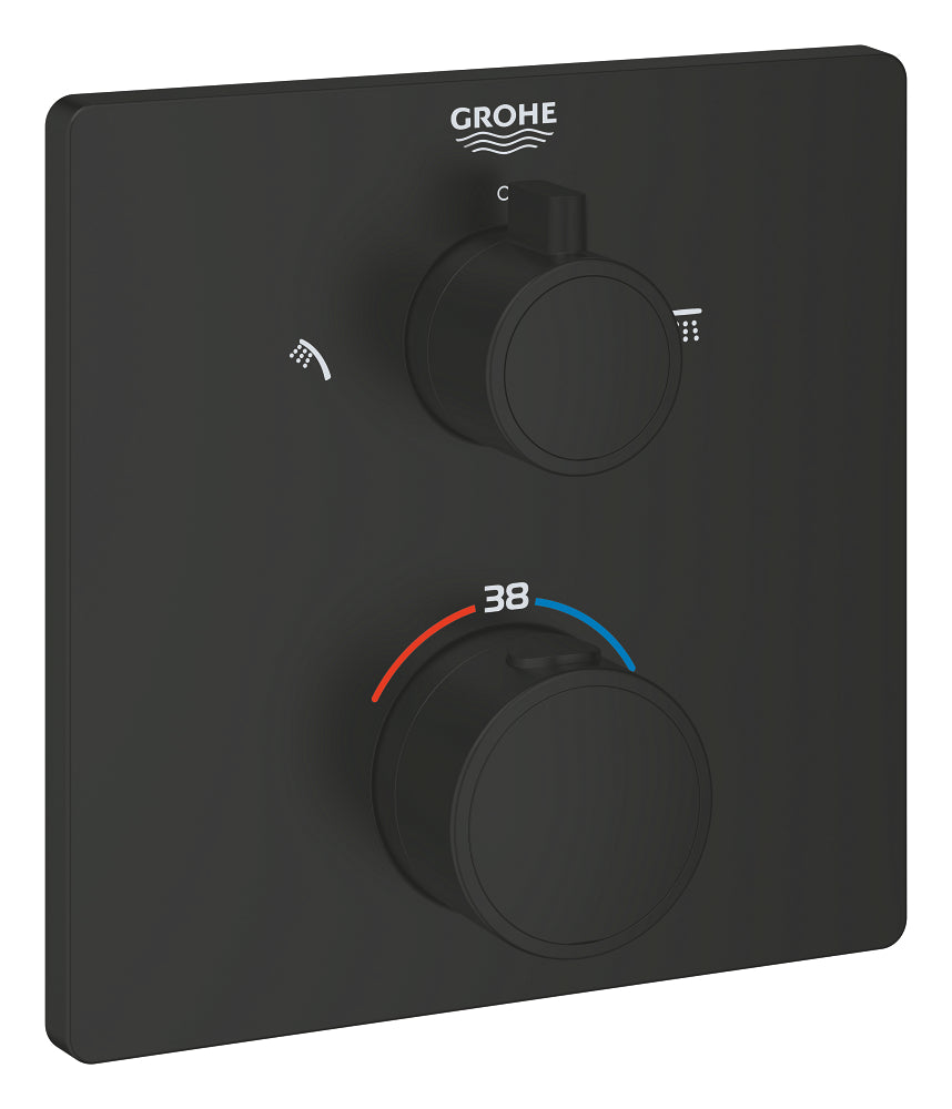 Grohe Grohtherm Termostatik Banyo/Duş Bataryası 2 Çıkışlı Divertörlü Mat Siyah - 1022092430