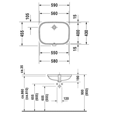 Duravit Lavabo D-Code Tezgah Altı  56 x 43 cm, Beyaz  0338560000