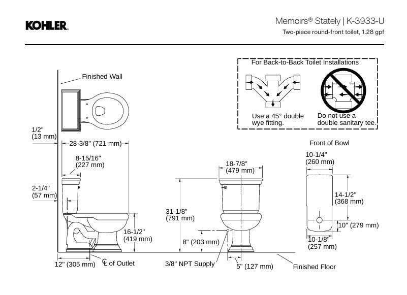 Kohler Klozet Rezervuarlı Memoirs Stately Takım, Beyaz