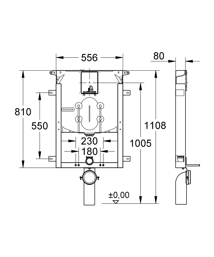 Grohe Uniset 8 Cm Gömme Rezervuar İnce tip 8 cm - 38729000 teknik çizim