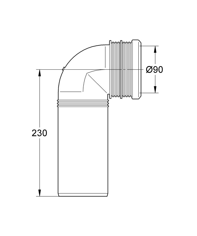 Grohe P P-Çıkış Dirseği  D N 90 - 42327000 teknik çizim
