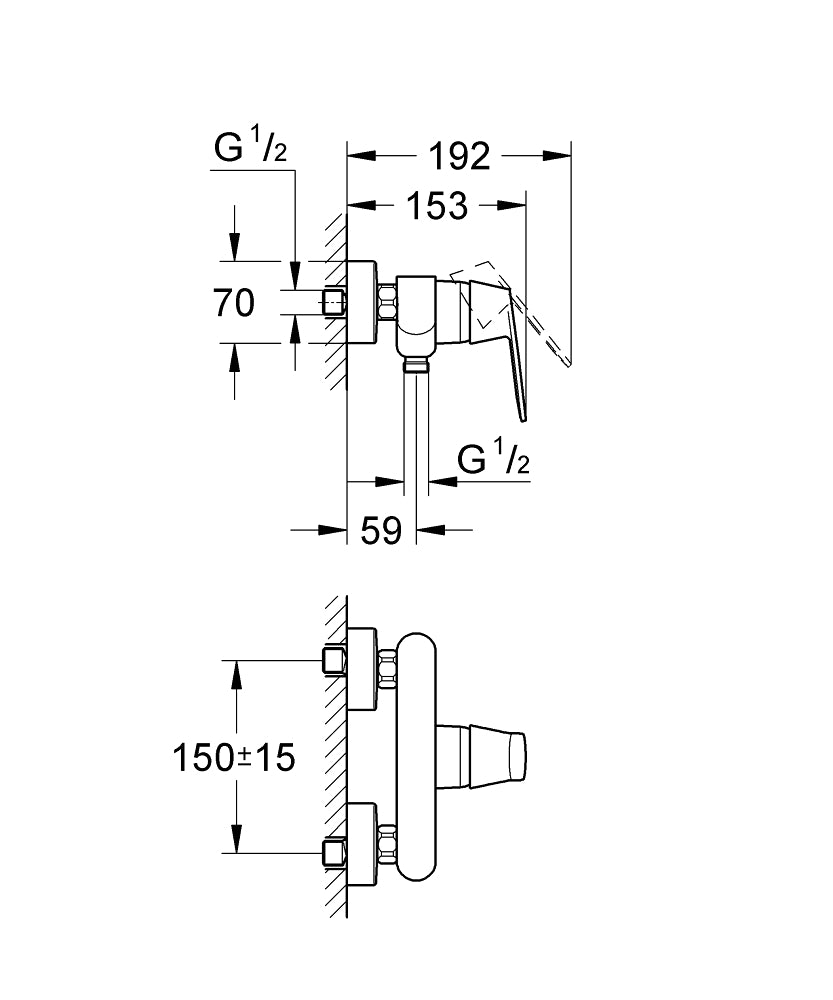 Grohe Eurocosmo Tek Kumandalı Duş Bataryası - 32837000 teknik çizim
