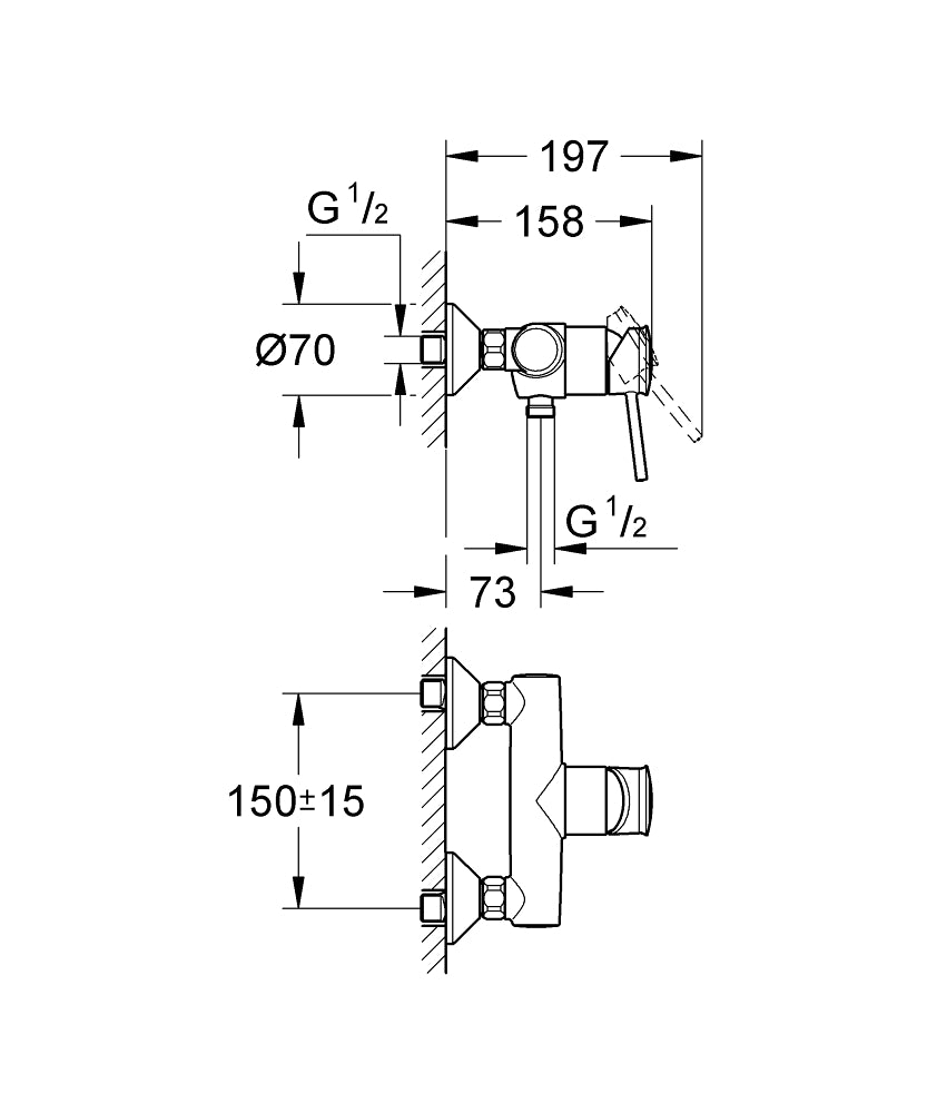 Grohe Bauclassic Duş Bataryası - 32867000 teknik çizim