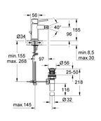 Grohe Bau Classic Tek Kumandalı Bide Bataryası - 32864000 teknik çizim