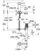 Grohe Bau Classic Tek Kumandalı Lavabo Bataryası - 32862000 teknik çizim