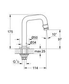 Grohe Lavabo Bataryası Tezgahtan Tek Akımlı Krom -20202000 teknik çizim