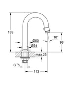 Grohe Lavabo Bataryası Tezgahtan Tek Akımlı Krom -20201000 teknik çizim