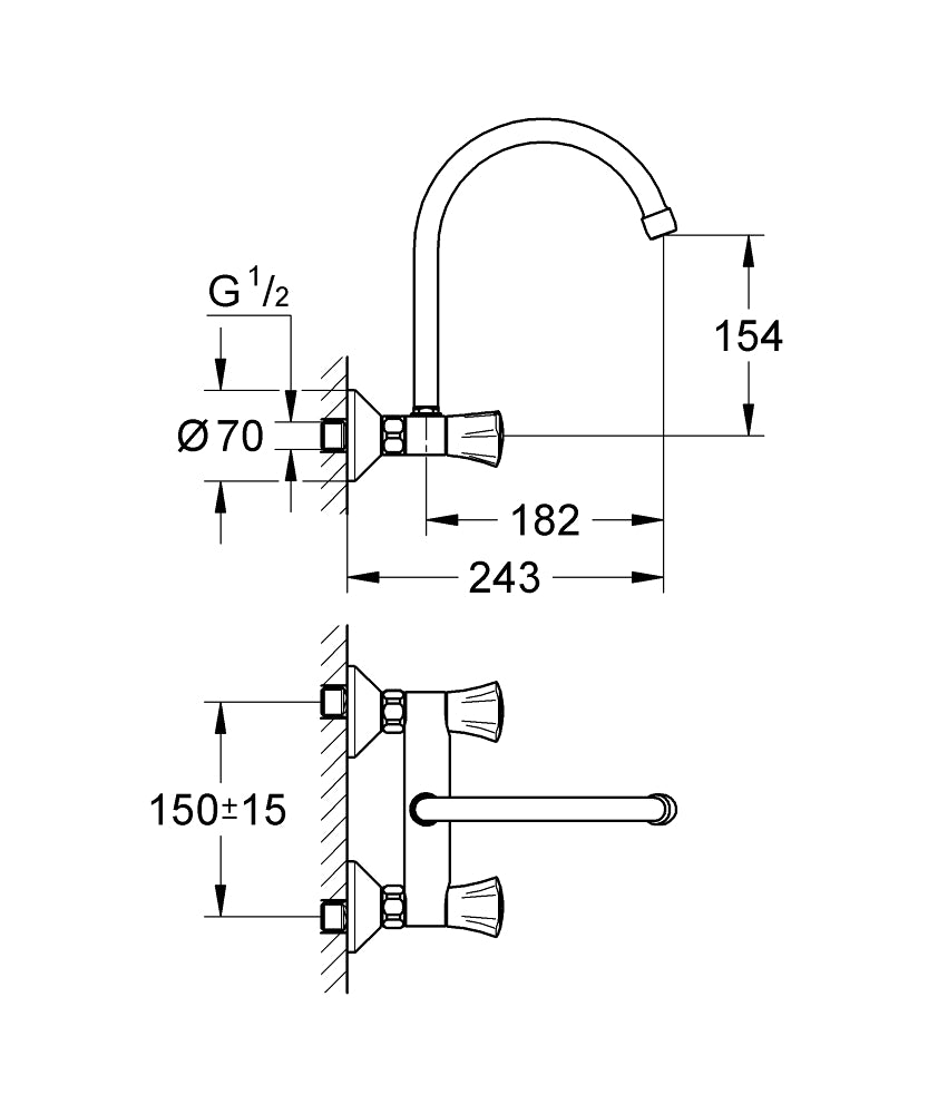 Grohe Costa L,Wall Mixer Spout Above - 31191001 teknik çizim