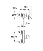 Grohe Eurodisc Cosmopolitan Tek Kumandalı Duş Bataryası - 33569002 teknik çizim