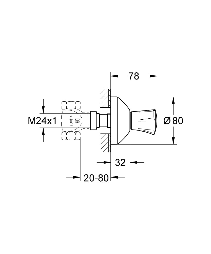 Grohe Costa L Ankastre Stop Valf - 19808001 teknik çizim